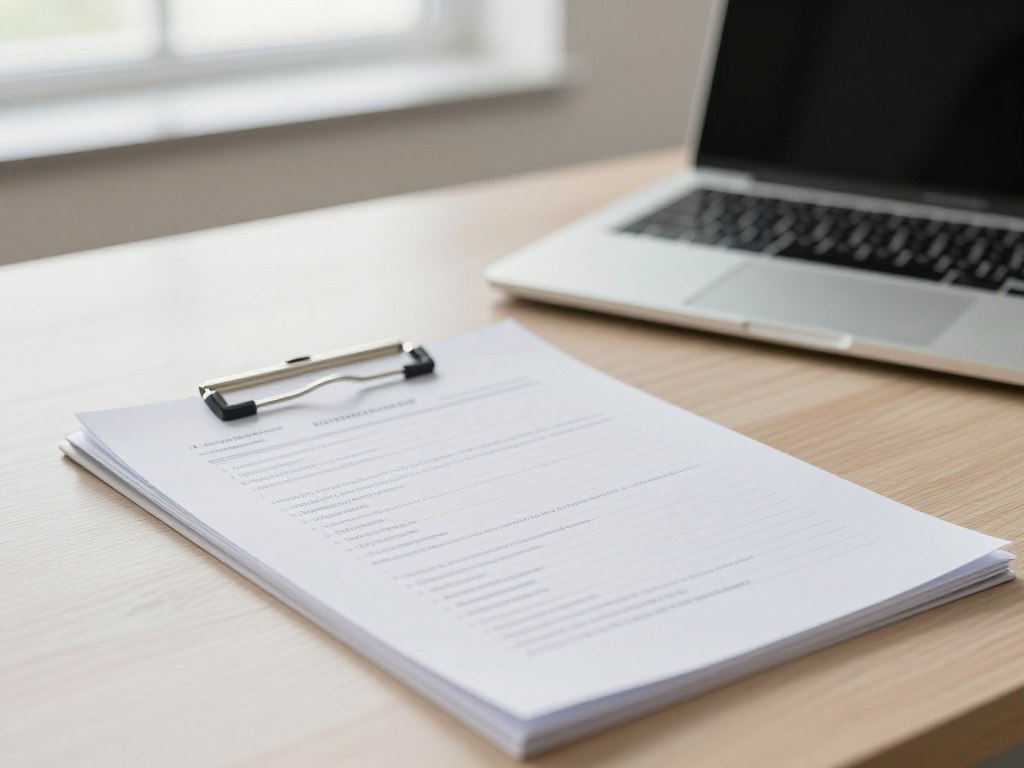 Detalle de notas clínicas manuscritas junto a un ordenador portátil cerrado Detalle de notas clínicas manuscritas junto a un ordenador portátil cerrado