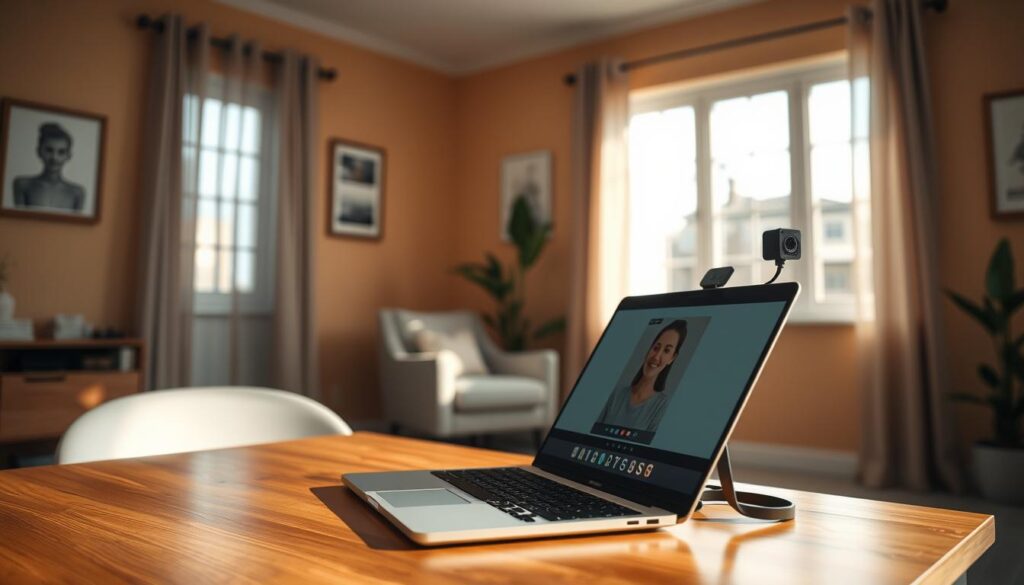 Dispositivo con cámara en un espacio privado para terapia online Dispositivo con cámara en un espacio privado para terapia online