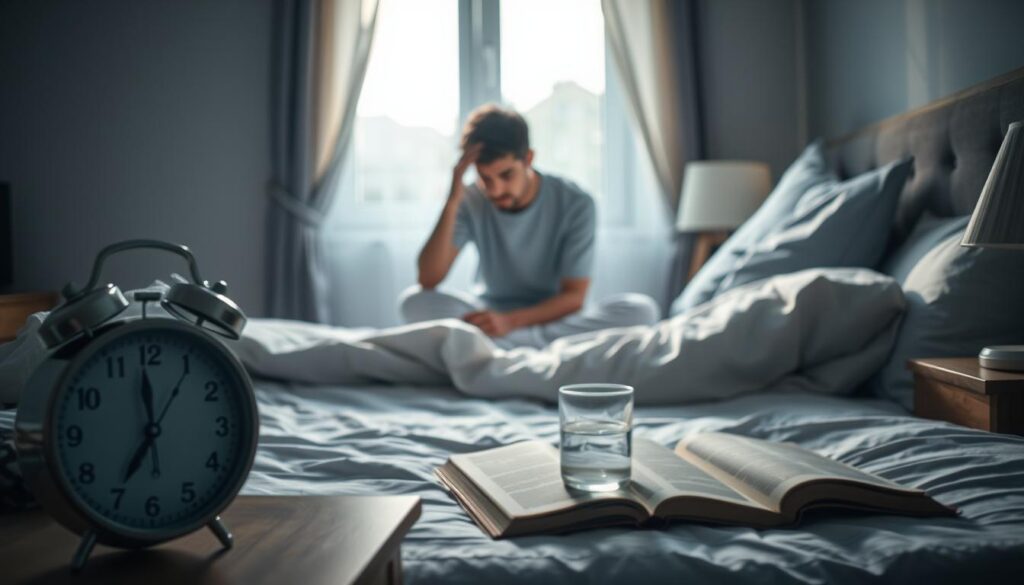 Persona despierta por la noche y nota fatiga durante el día Persona despierta por la noche y nota fatiga durante el día