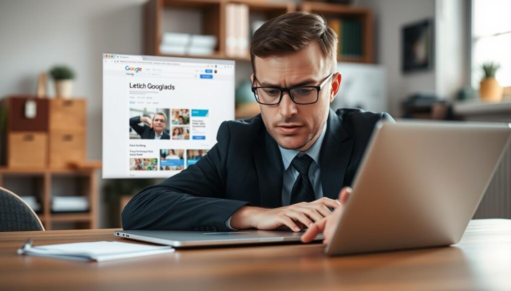 Profesional revisa anuncios de Google Ads y una página de destino Profesional revisa anuncios de Google Ads y una página de destino