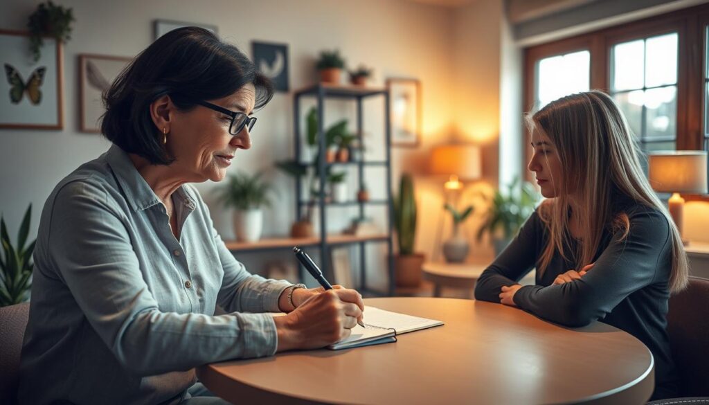 Psicólogo prepara objetivos para terapia EMDR con una paciente Psicólogo prepara objetivos para terapia EMDR con una paciente